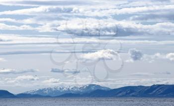 Nature background with cloudy sky over Norwegian coast