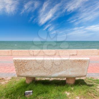 Stone bench on the coast of Persian Gulf, Saudi Arabia