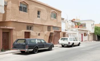 Street view with parked cars, Rahima town, Saudi Arabia