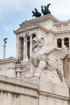 White griffin statue of Altare della Patria, National Monument to Victor Emmanuel II the first king of a unified Italy, located in Rome