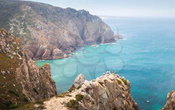Coastal rocks of Cabo da Roca, Westernmost point Portugal and Europe. Popular touristic destination