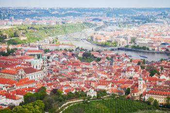 Panoramic view of Prague with Vltava river in summer day