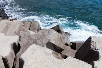 Massive concrete blocks as a part of breakwater structure for protection from ocean storm waves 