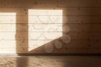 Wall with shadow pattern. Empty wooden house interior, background photo