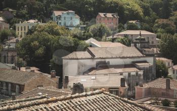 Landscape of Sintra town, Lisbon District, Portugal. Vintage toned photo, retro style filter effect