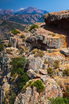 Corse-du-Sud vertical mountain landscape. South region of Corsica island, France. Piana region