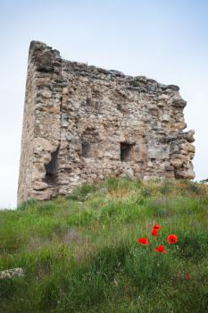 Ruined tower of ancient fortress Calamita in Inkerman, Crimea