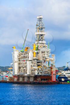 Oil platform is under construction in the yard area at Risoy outside Haugesund city, Norway