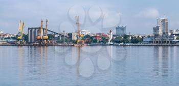 Burgas cargo port landscape in summer day. Panoramic photo