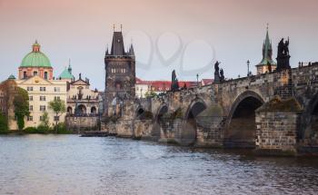 Charles Bridge over Vltava river in Prague. Czech Republic