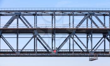Steel truss bridge fragment with two levels of transportation