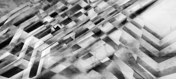 Abstract monochrome background, chaotic intersected stripes pattern