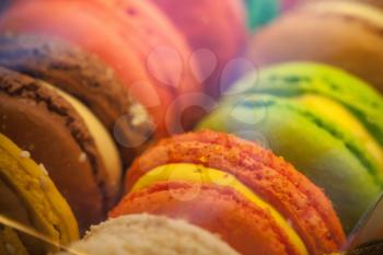 Macro with colorful macaroons in the box. Macro photo with shallow depth of field