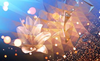 Abstract colorful illustration background with blurred lights and lily flower