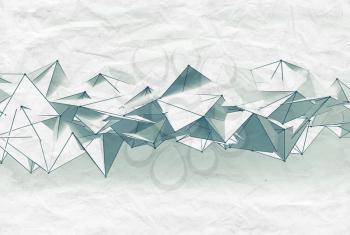 Abstract futuristic surface mesh structure over old paper sheet, 3d render illustration