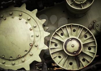 Heavy industry engineering background with dark green tractor gears
