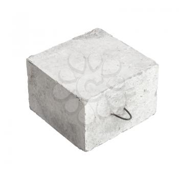 Big concrete construction block with metal lug isolated on white background