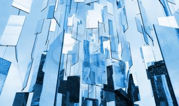 Abstract blue glass mirrors background above the sky