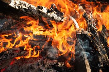 Close up photo of big outdoor bonfire