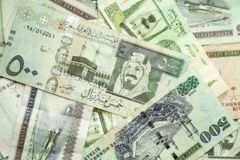 Saudi Arabia money, closeup background photo texture