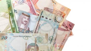 Modern Bahrain dinars banknotes on white background