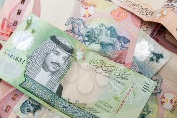 Modern Bahrain dinars banknotes, closeup background