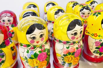 Colorful wooden Matryoshka dolls, also known as a Russian nesting dolls. Popular souvenir