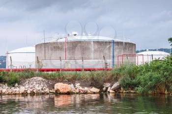 Oil tanks on Black sea coast in Varna port, Bulgaria
