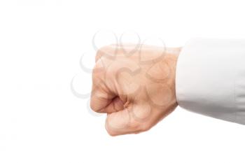 Close-up photo of a businessman fist isolated on white background