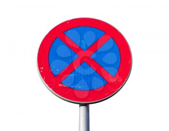 Standing is prohibited. Round road sign isolated on white background
