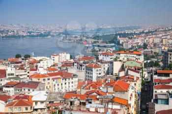 Istanbul, Turkey. Cityscape with Golden Horn a major urban waterway and the primary inlet of the Bosphorus, photo taken from the viewpoint of Galata tower