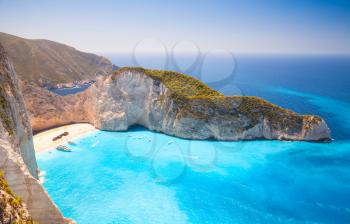 Navagio beach. The most famous landmark of Greek island Zakynthos in the Ionian Sea