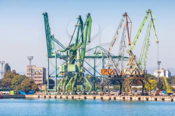 Cargo cranes, summer view of Varna port, Bulgaria
