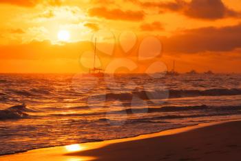 Colorful sunrise over Atlantic ocean. Dominican republic, Punta Cana beach