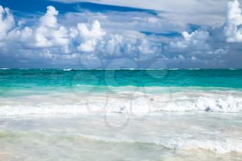 Coastal Caribbean landscape. Atlantic ocean coast, Hispaniola island, Dominican republic. Bavaro beach