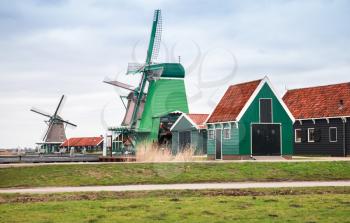 Windmills and old wooden houses of Zaanse Schans, this town is one of the popular tourist attractions of the Netherlands