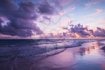 Colorful coastal landscape. Atlantic Ocean coast, Bavaro beach, Hispaniola Island. Dominican Republic