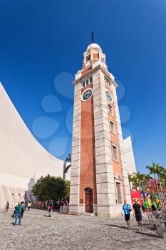 HONG KONG - FEBRUARY 21: Clock Tower at Tsim Sha Tsui on February, 21, 2013, Hong Kong. It is the only remnant of the original site of the former Kowloon Station on the Kowloon-Canton Railway. 