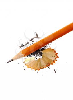 Pencil and shavings isolated on white