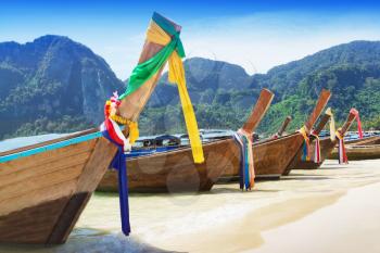 Long tail boats at the beach, Thailand