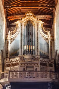 Organ inside Igreja de Nossa Senhora da Oliveira church in Guimaraes, Portugal