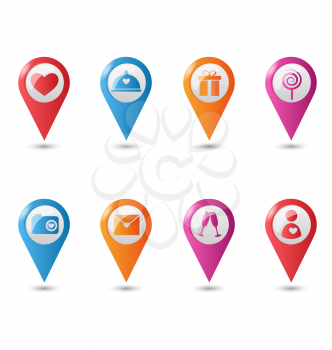 Love location pin mapping marks icons for saint valentine`s day isolated on white background