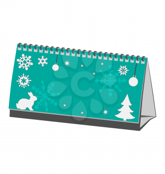 Cyan Christmas calendar with rabbit with pine with snowflakes isolated on white background