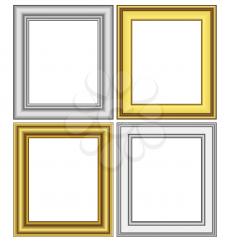 Set of golden and silver frames isolated on white