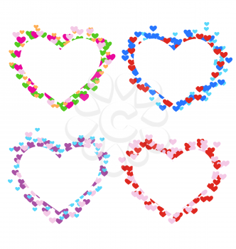 Four multicolored frames with hearts isolated on white background