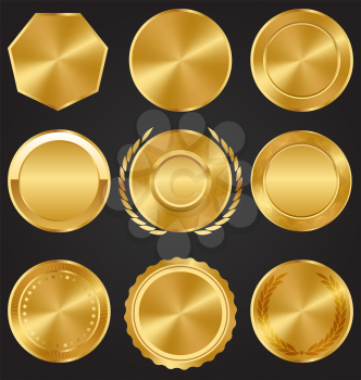 Golden Premium Quality Best Labels Medals Collection on Dark Background
