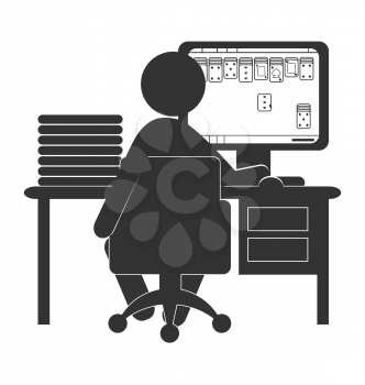 Flat computer icon with card game isolated on white background
