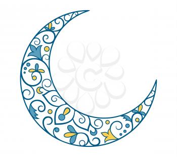 Muslim Holiday Ramadan Kareem Crescent Moon Ornament Icon Sign Isolated on White Background