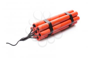 Red explosives isolated over white background shot