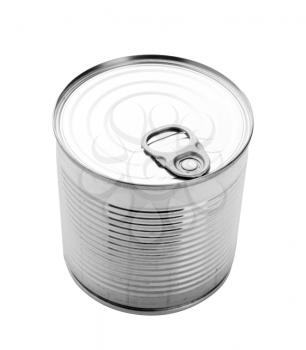 Metallic tin. Isolated over white background. Food packing.
